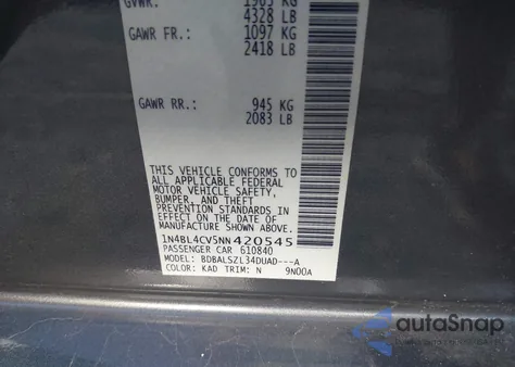 2022 Nissan Altima Sr Fwd z USA, uszkodzony, nr VIN 1N4BL4CV5NN420545